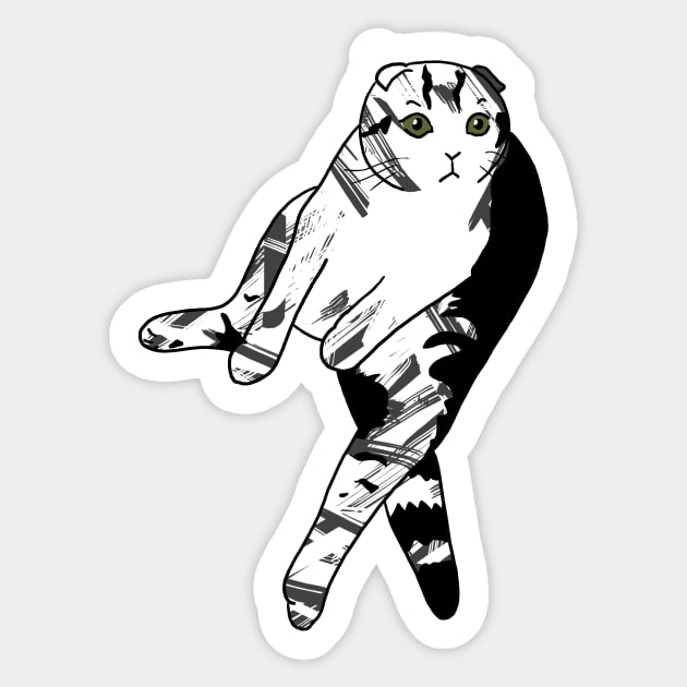 Scottish Fold Cat Sitting Black, White and Grey Design Sticker by ursoleite